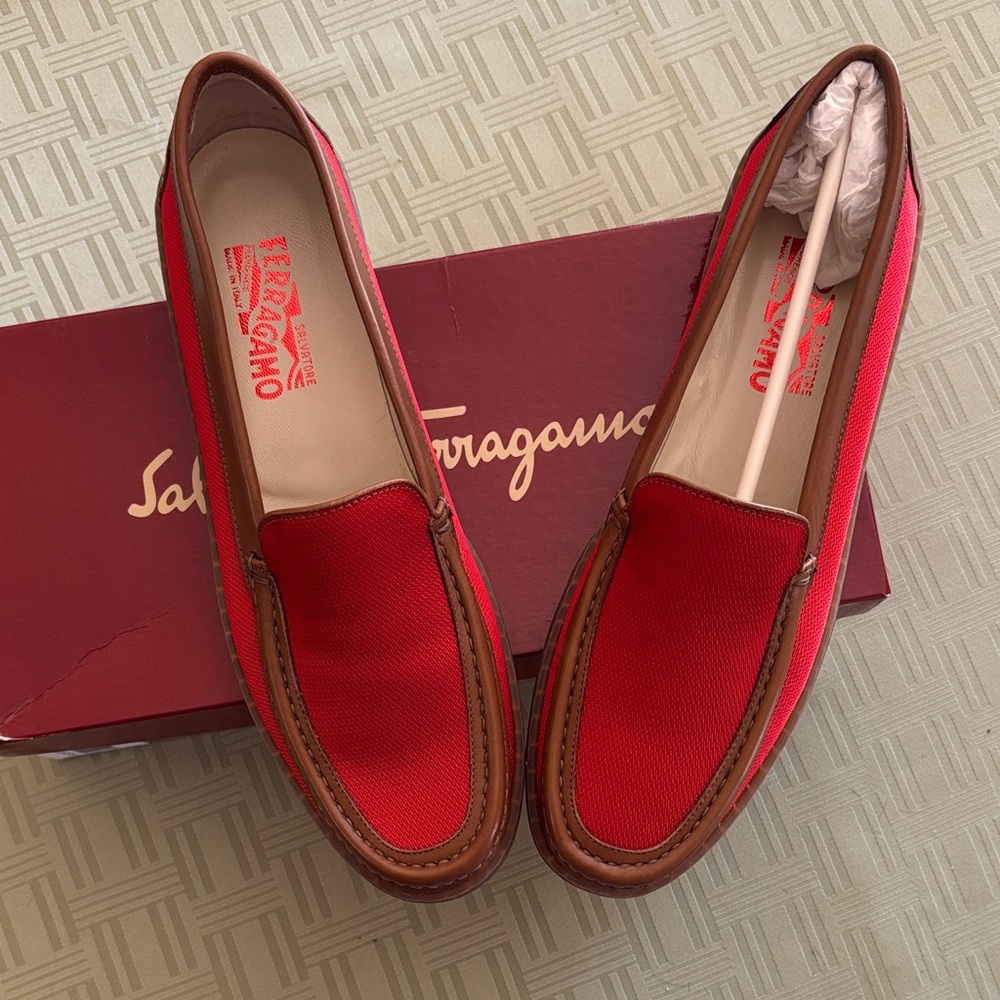 Salvatore Ferragamo Red and Brown Women's Flats